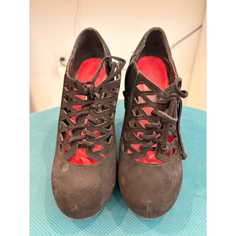 Women’s Black Suede Lace-Up Heel with Red Insole